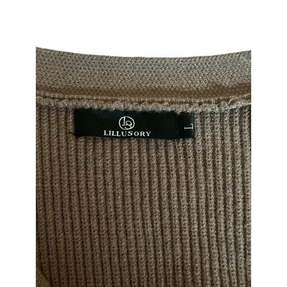 Lillusory Womens Stretch Knit Button Front Striped Cardigan Sweater Size L Brown - Picture 7 of 8